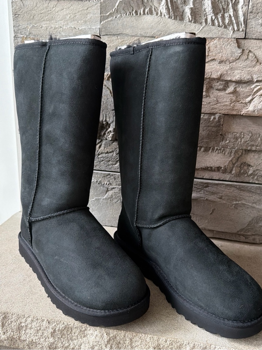 UGG Black Tall Shearling-Lined Suede Boots